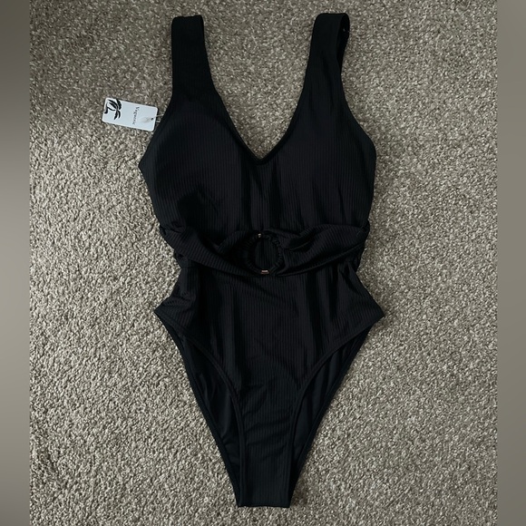 Black Ribbed One Piece - Picture 3 of 5